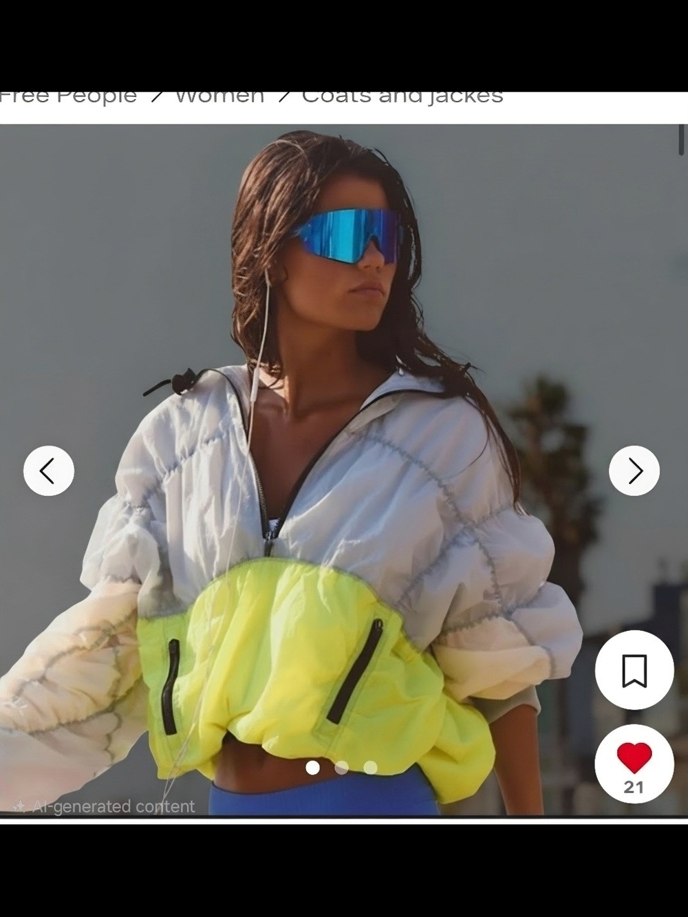 Free People Happy Camper Pullover White and Neon Yellow Puffer Utility Jacket